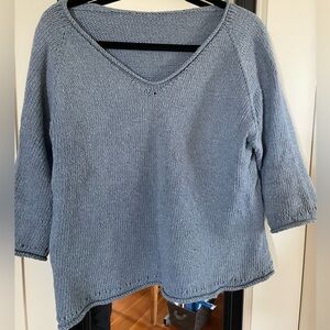 Hand knit Blue V-Neck Knit Sweater
